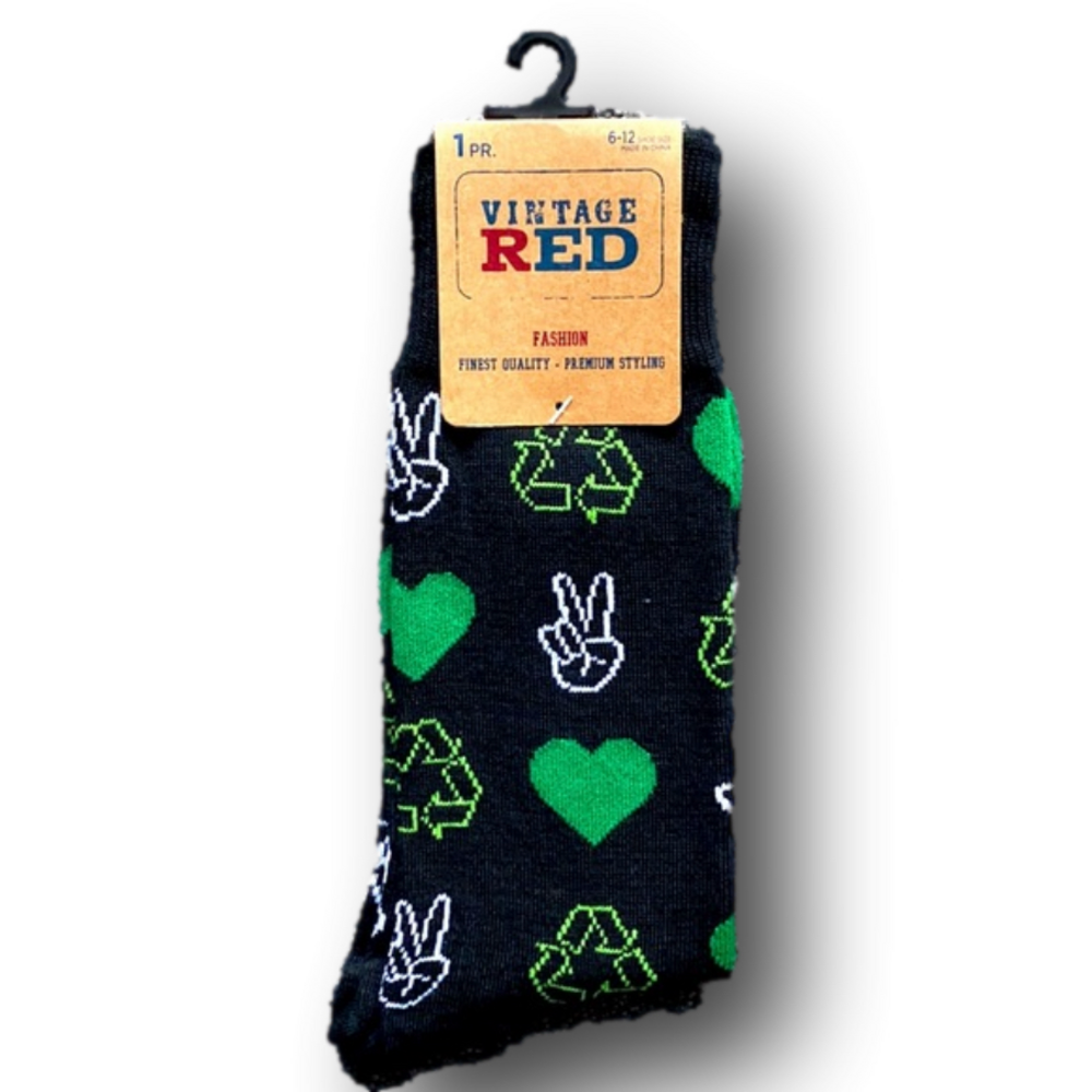 3/$18 Recycle, Peace & Love Funny Novelty Socks - Brand New
